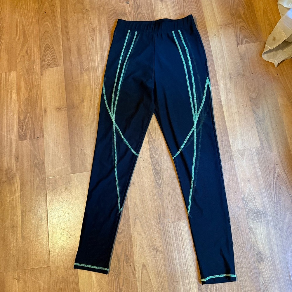 Sheer Black Leggings with Green Accents